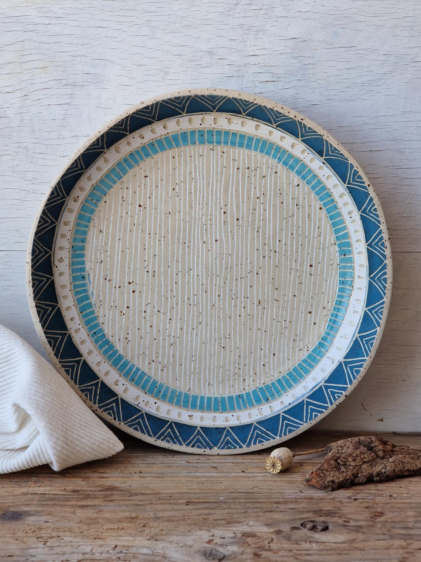 Sgraffito serving bowl large