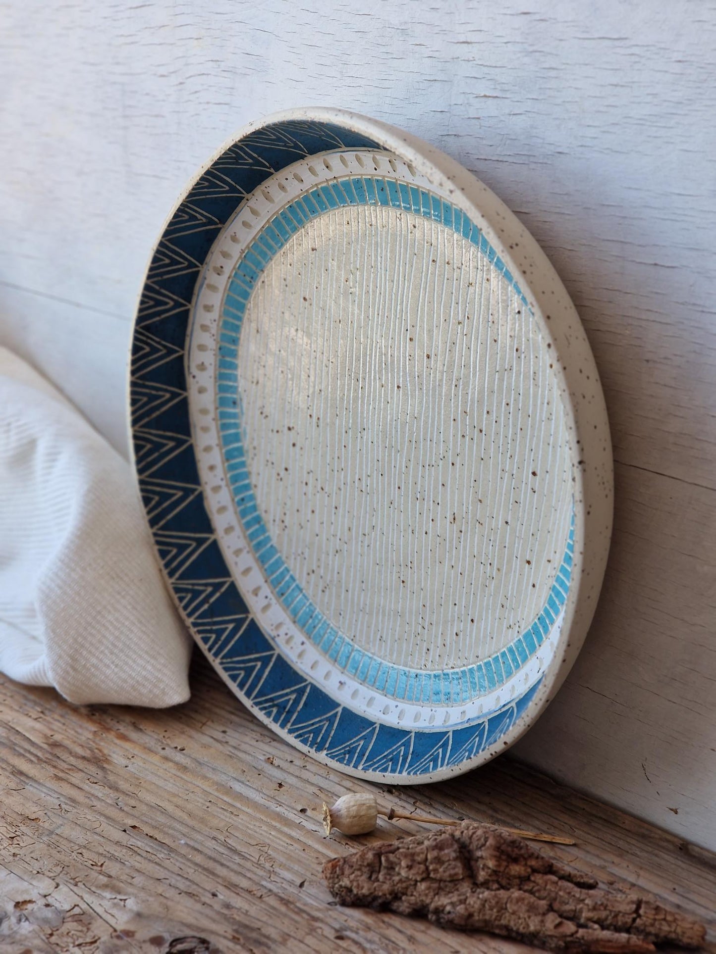 Sgraffito serving bowl large