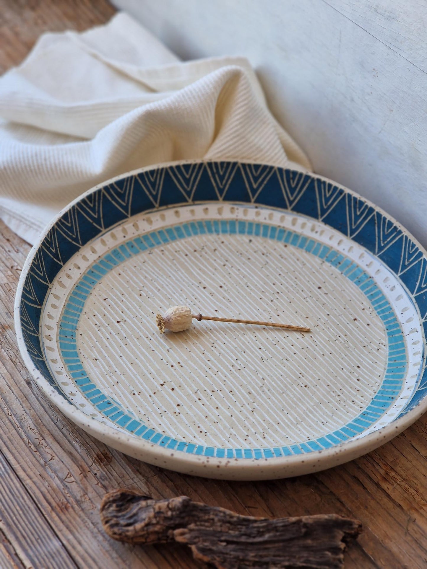 Sgraffito serving bowl large