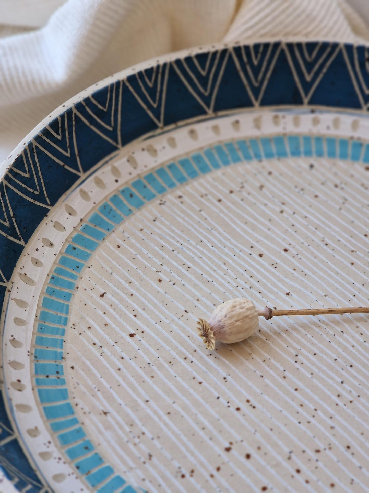 Sgraffito serving bowl large