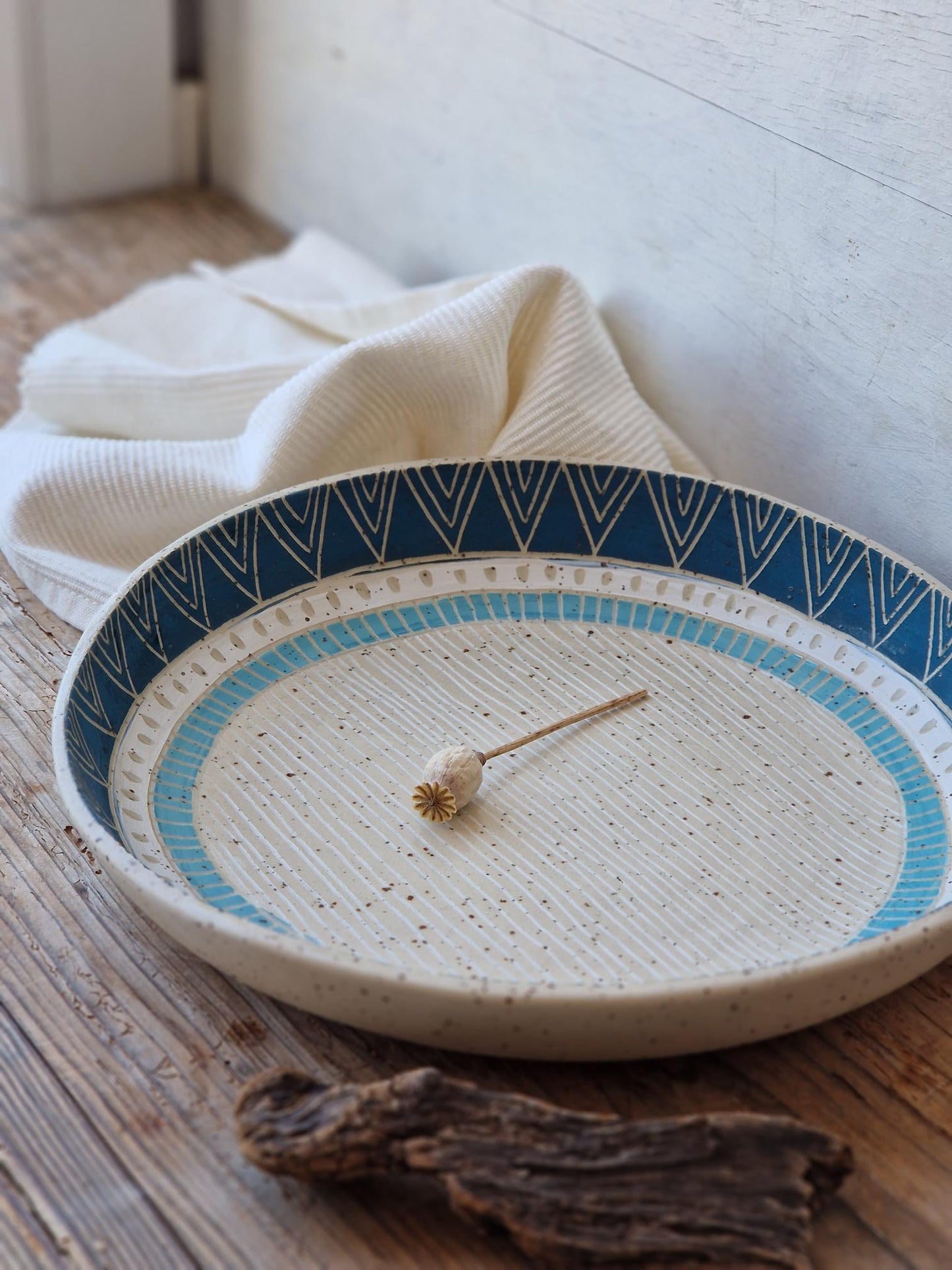 Sgraffito serving bowl large