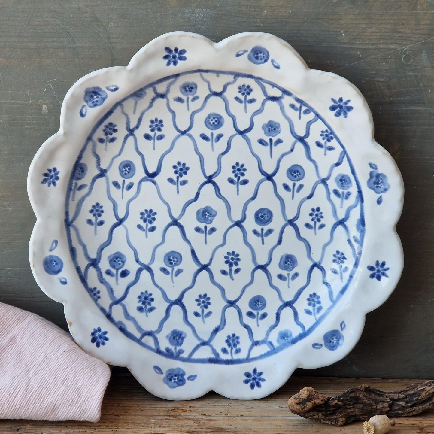 large scalloped floral bowl