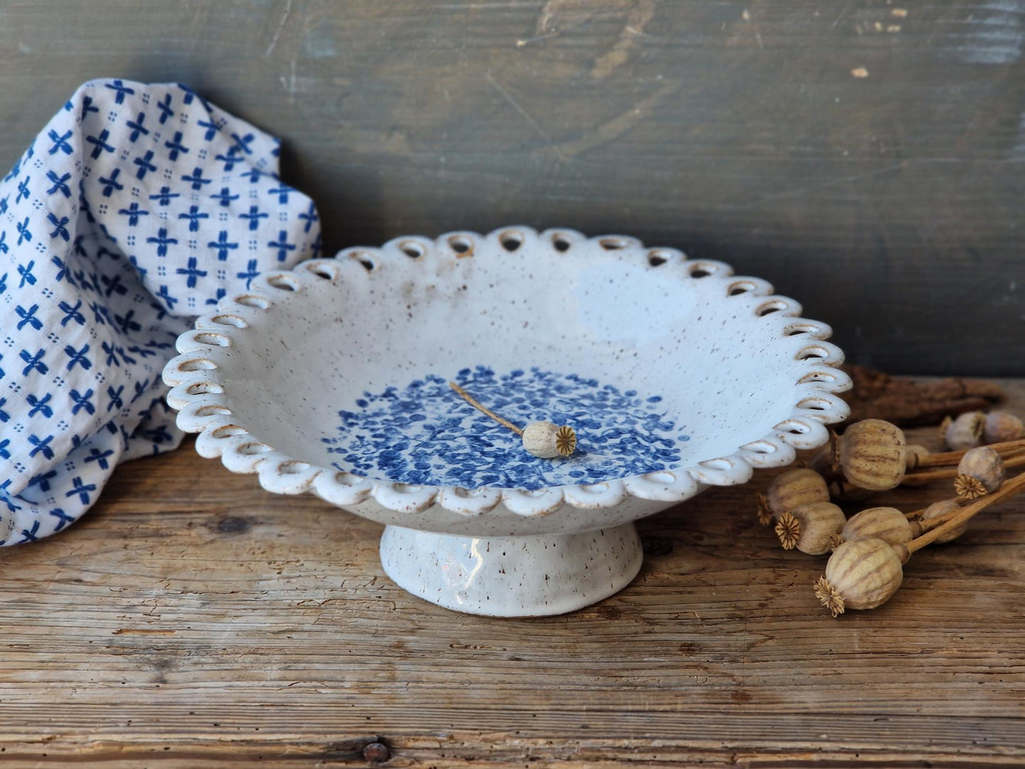 handmade floral pedestal bowl