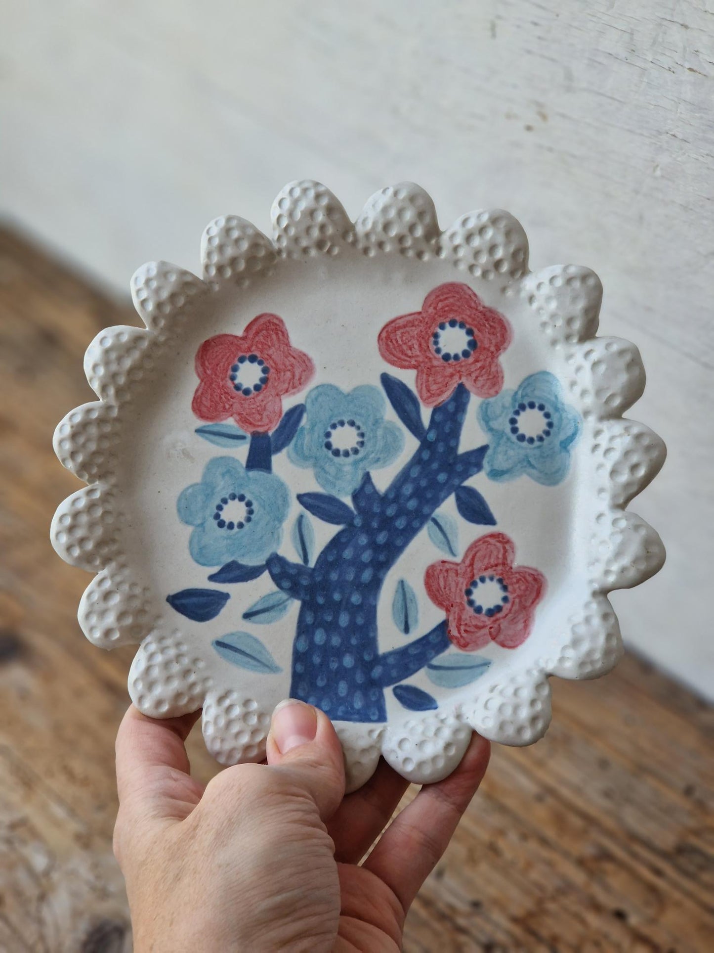 Ceramic wall art / scalloped appetiser plate