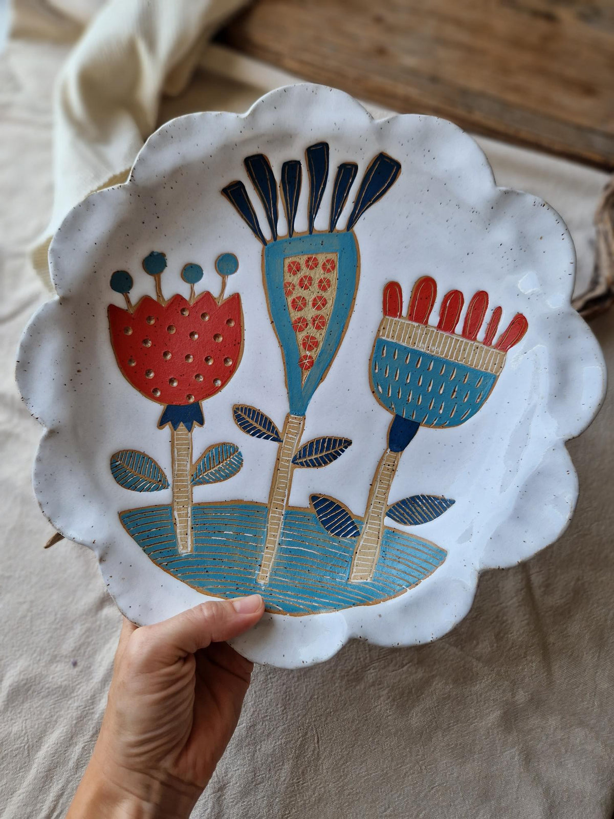 Large Scalloped Floral Bowl