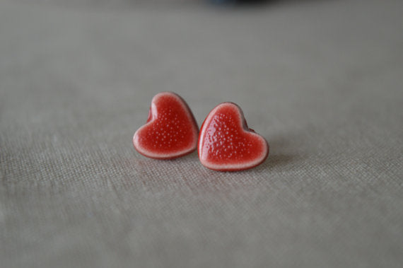 Red heart necklace and earrings