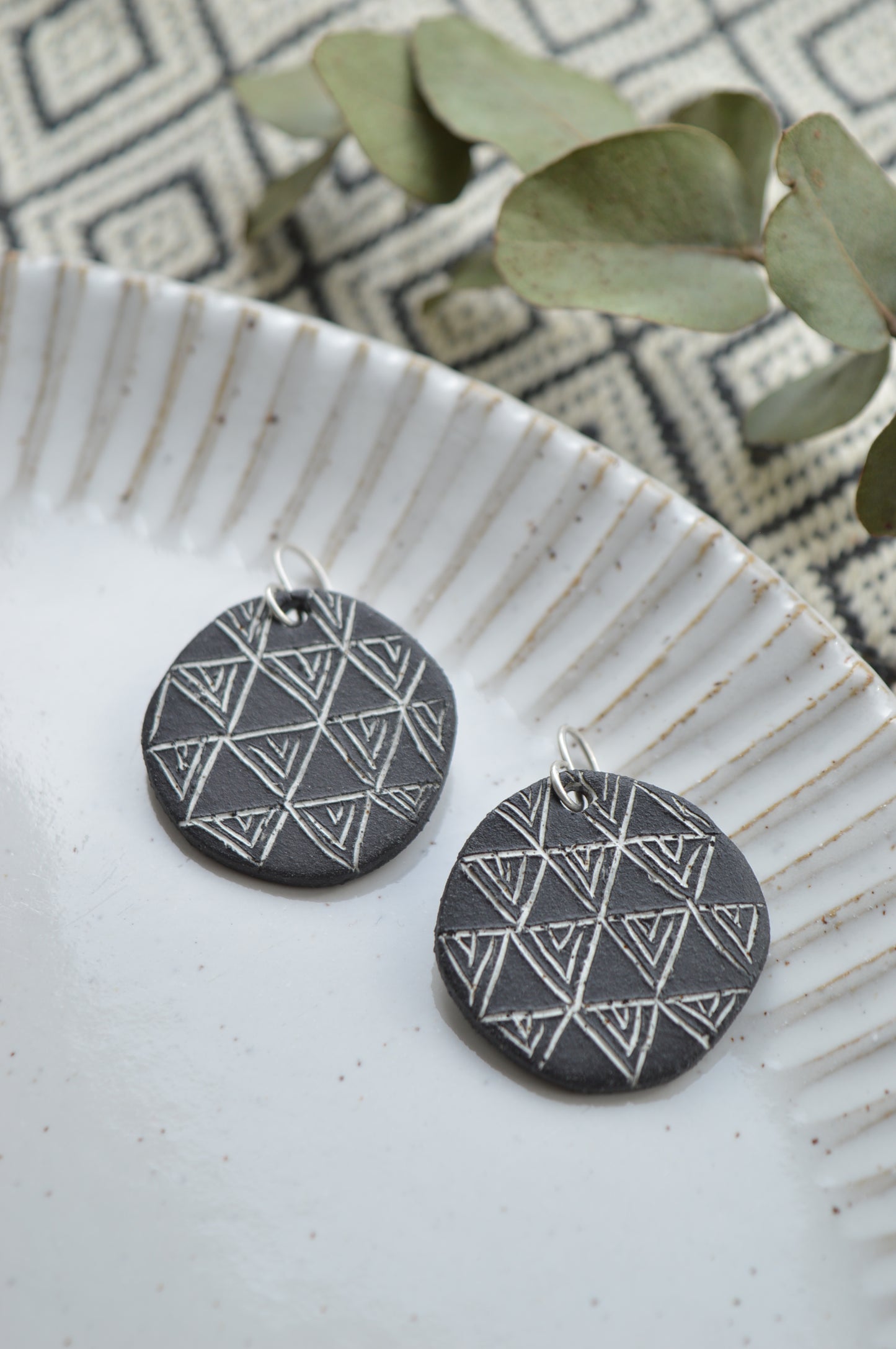 Black clay earrings No. 5