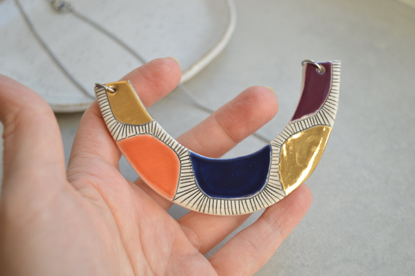 Geometric ceramic statement necklace No. 7