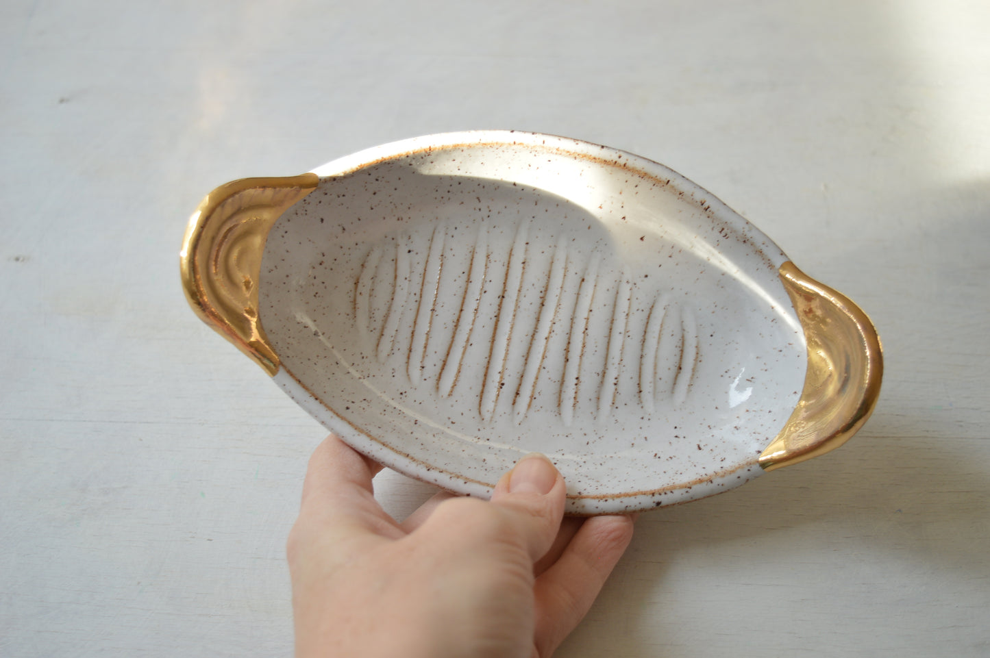 Serving platter with gold handles - small