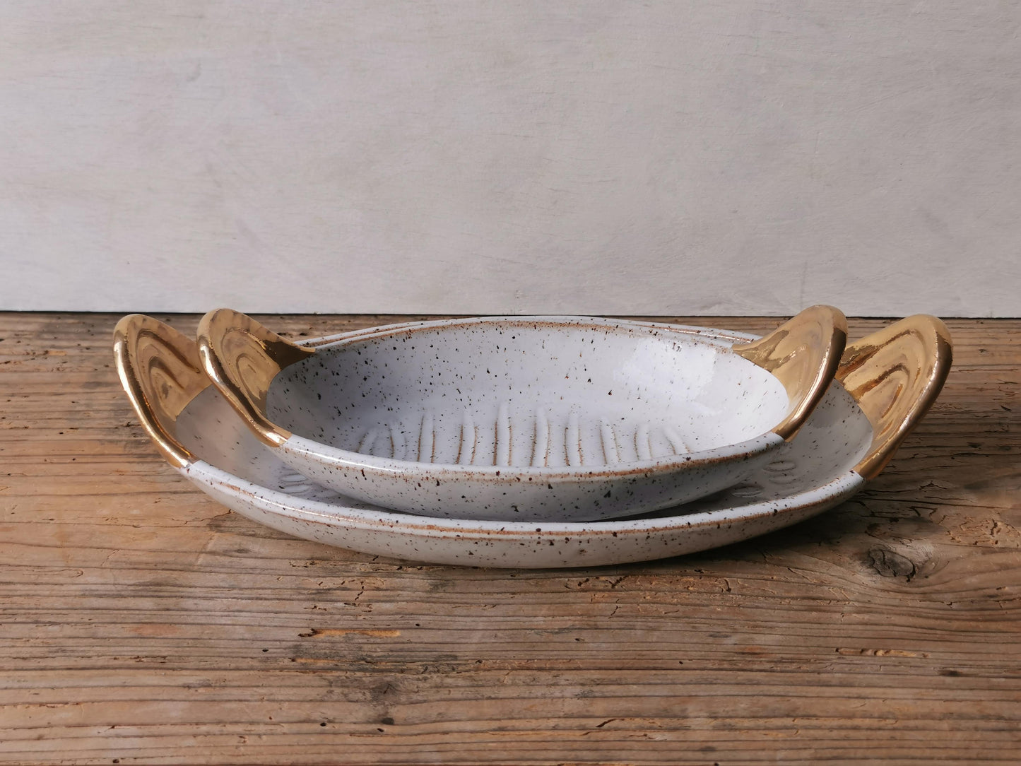 Serving platter with gold handles - small