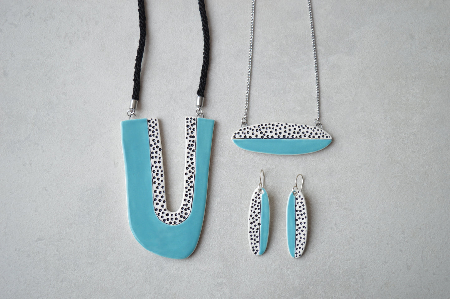 Long blue statement necklace