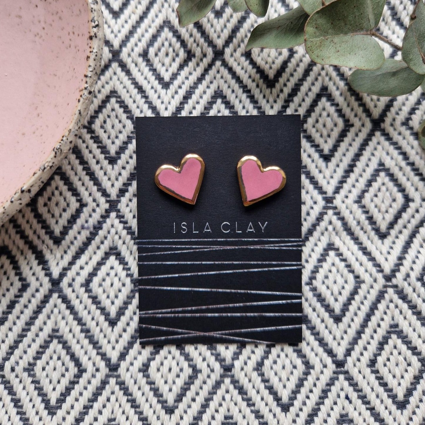 Pink heart studs