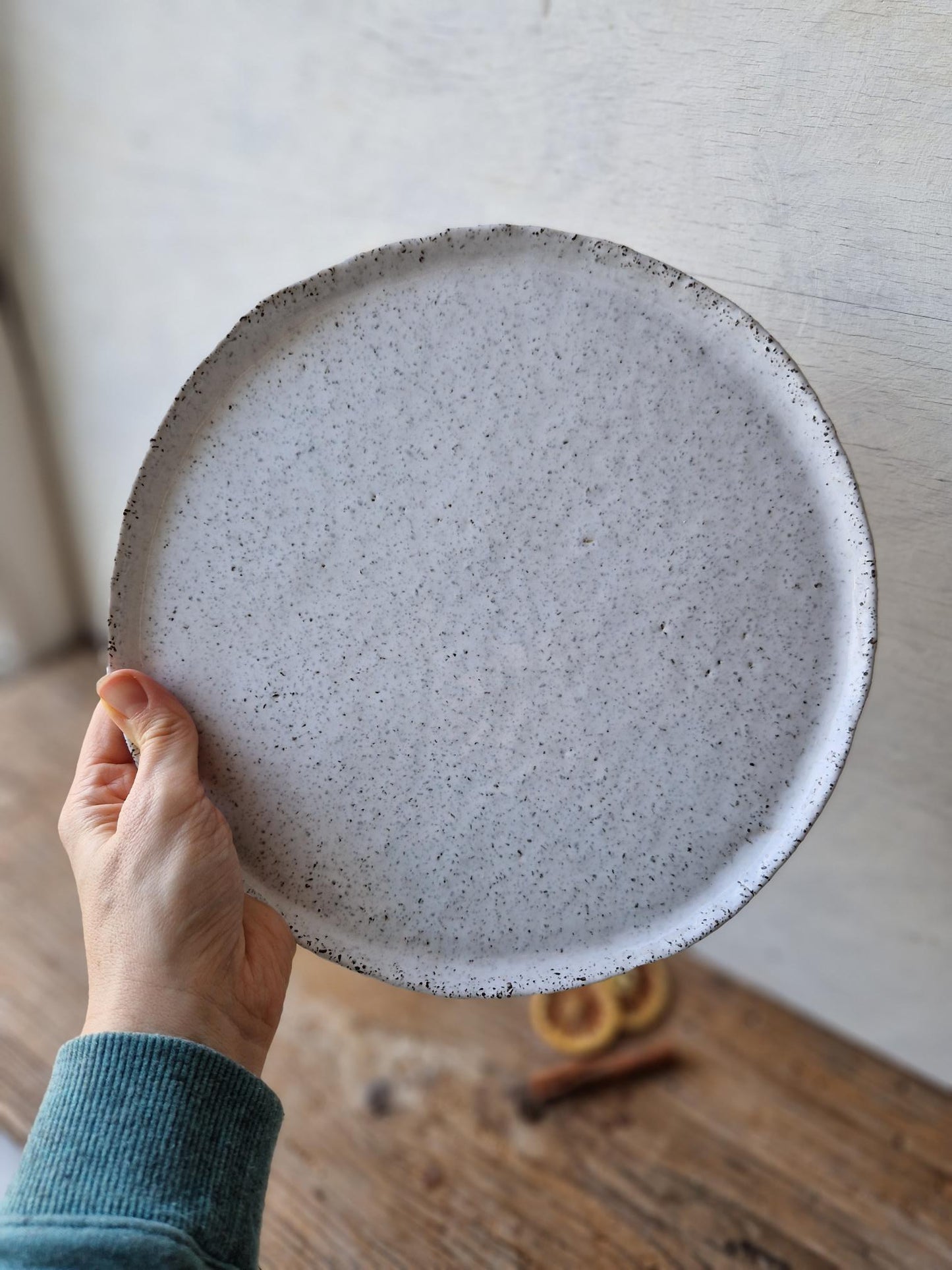 Dinner plate speckled white 11"