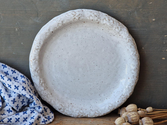 handmade white floral dinner plate