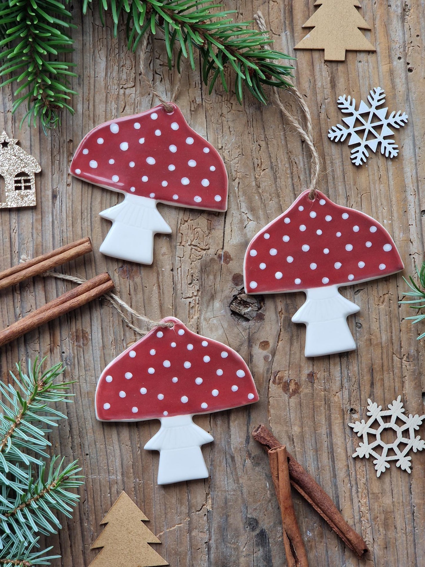 SET of 3 Mushroom ornaments