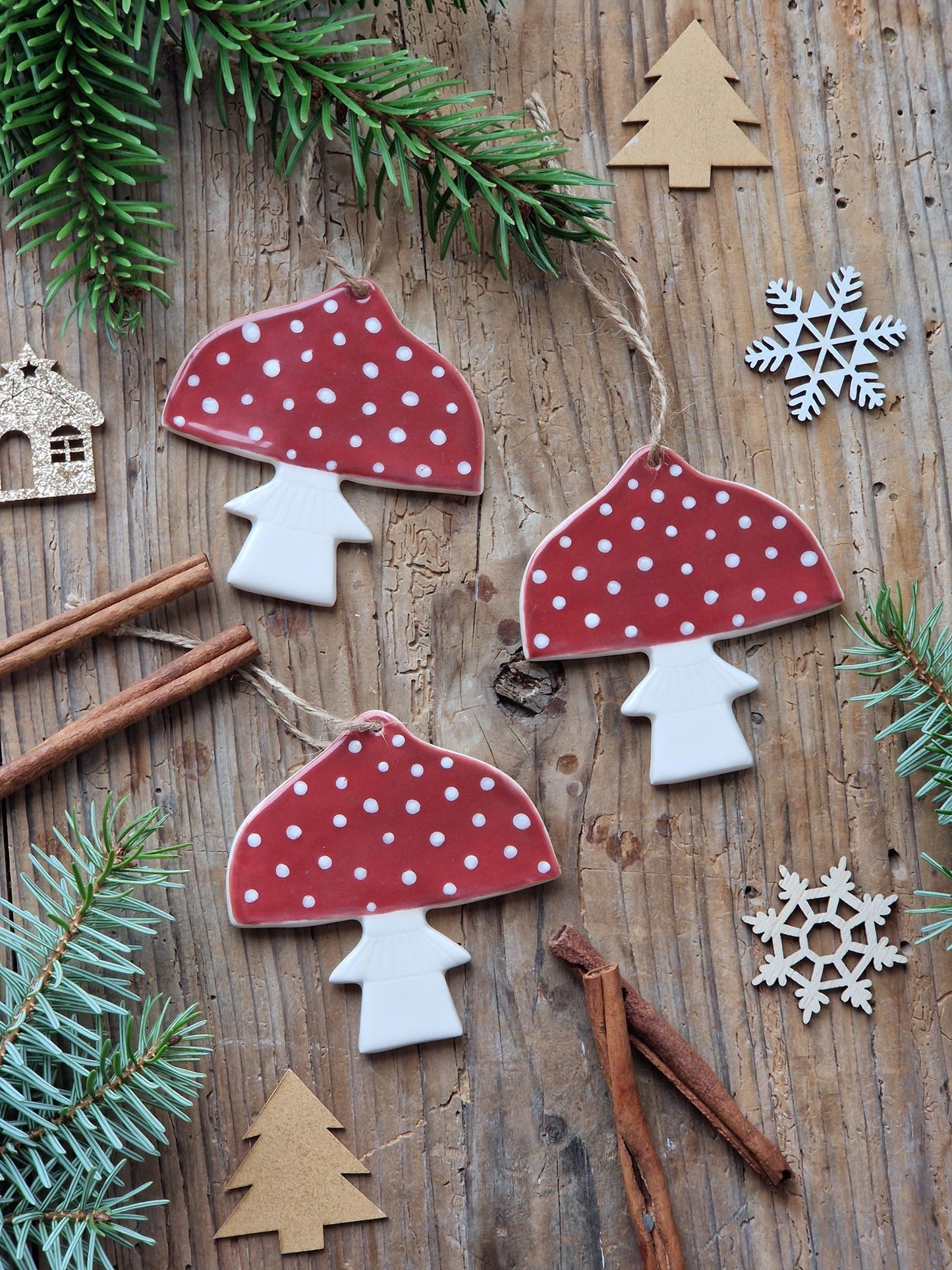 SET of 3 Mushroom ornaments