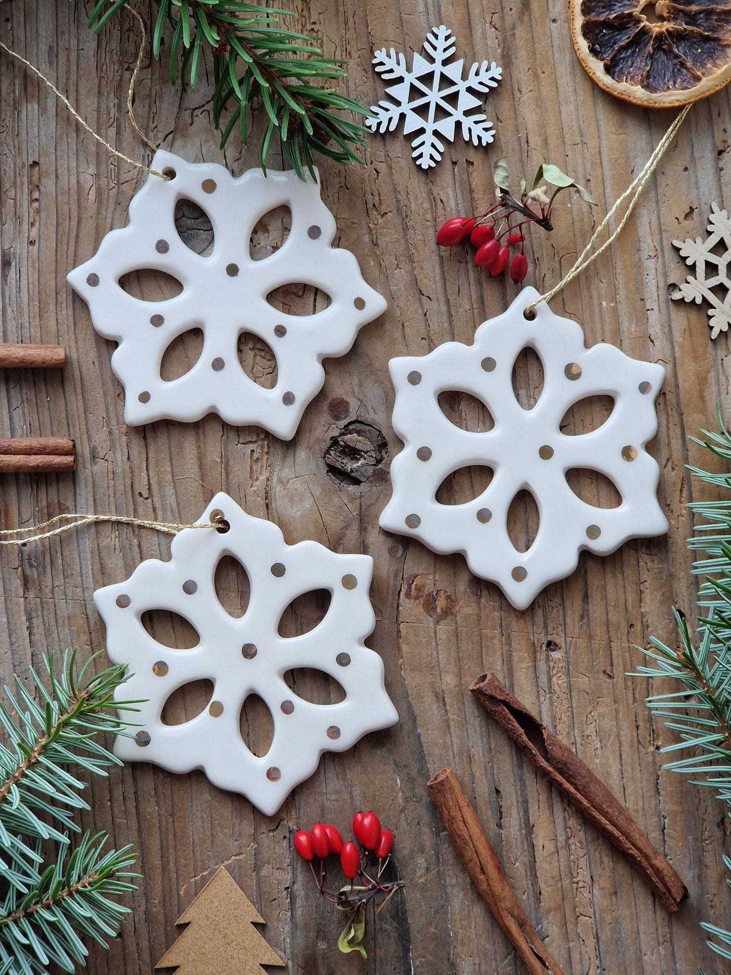 SET of 3 Snowflake ornaments