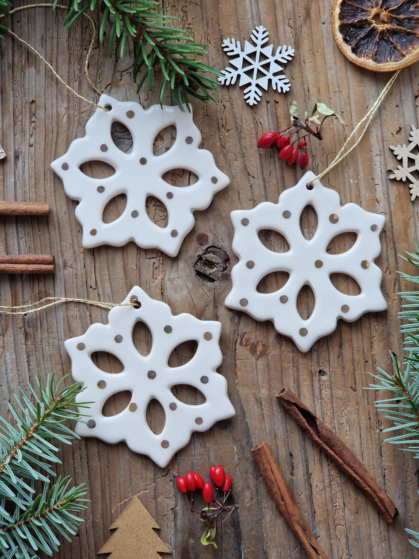 SET of 3 Snowflake ornaments