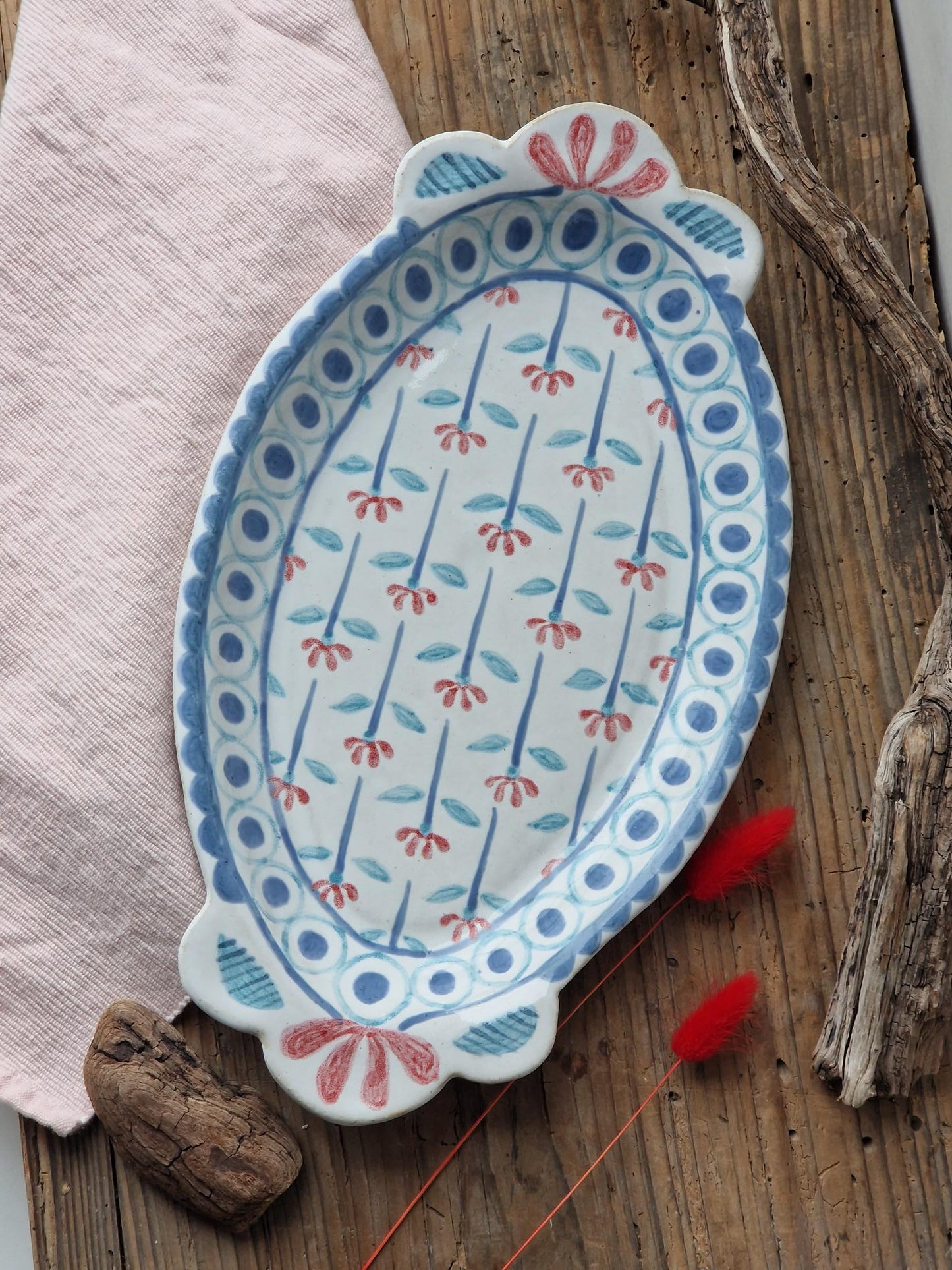 Floral oval ceramic tray Nr. 2