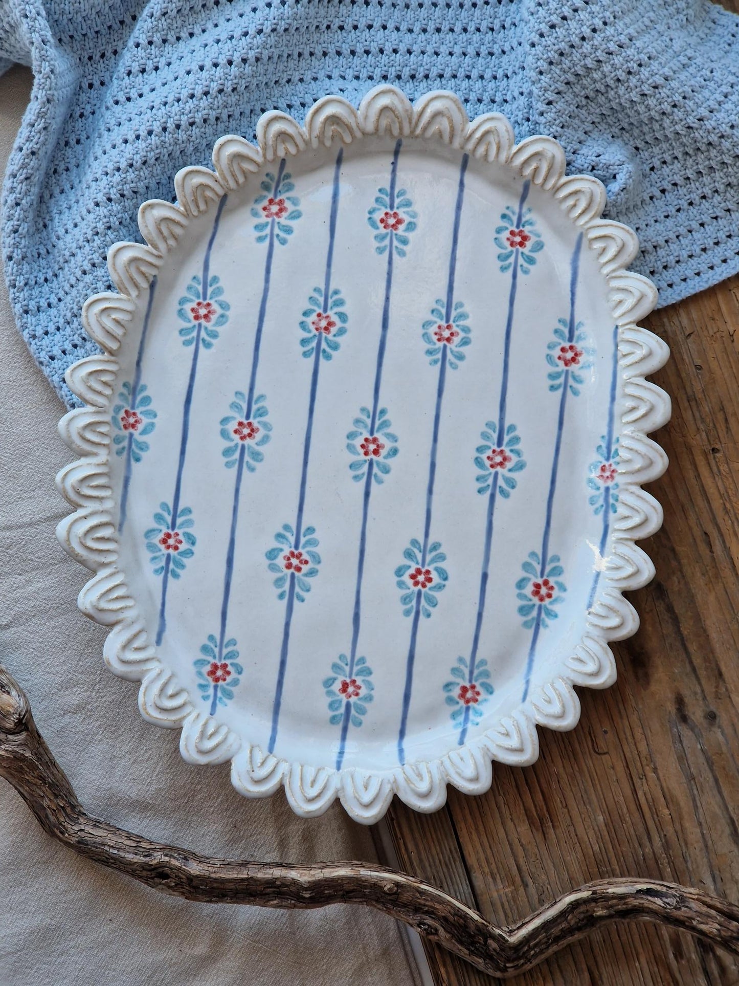 Scalloped floral platter