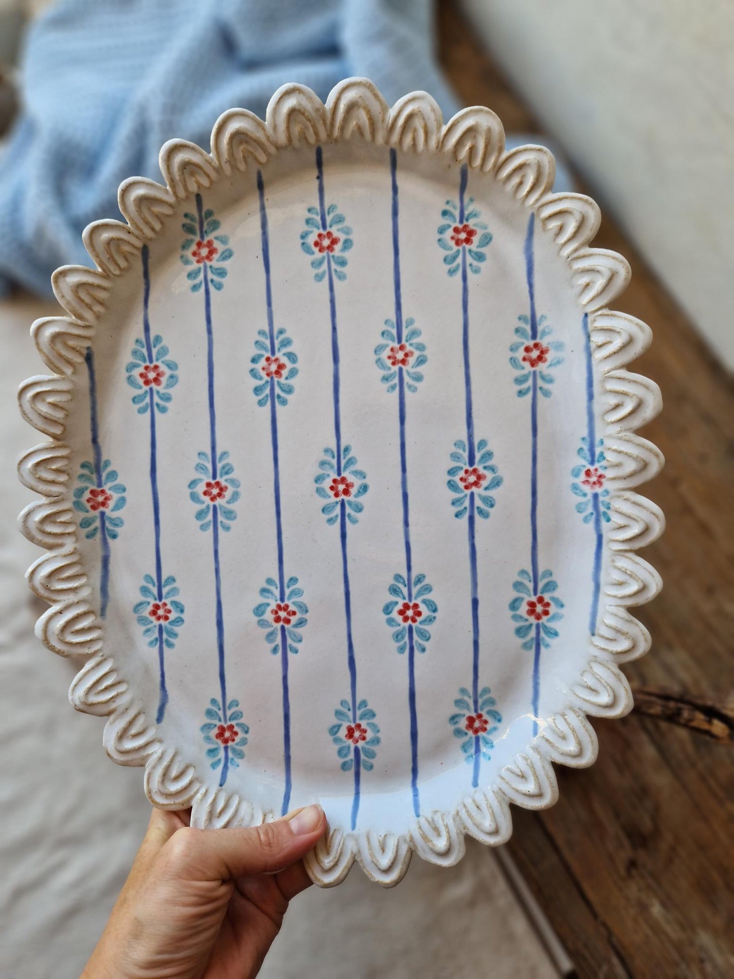 Scalloped floral platter