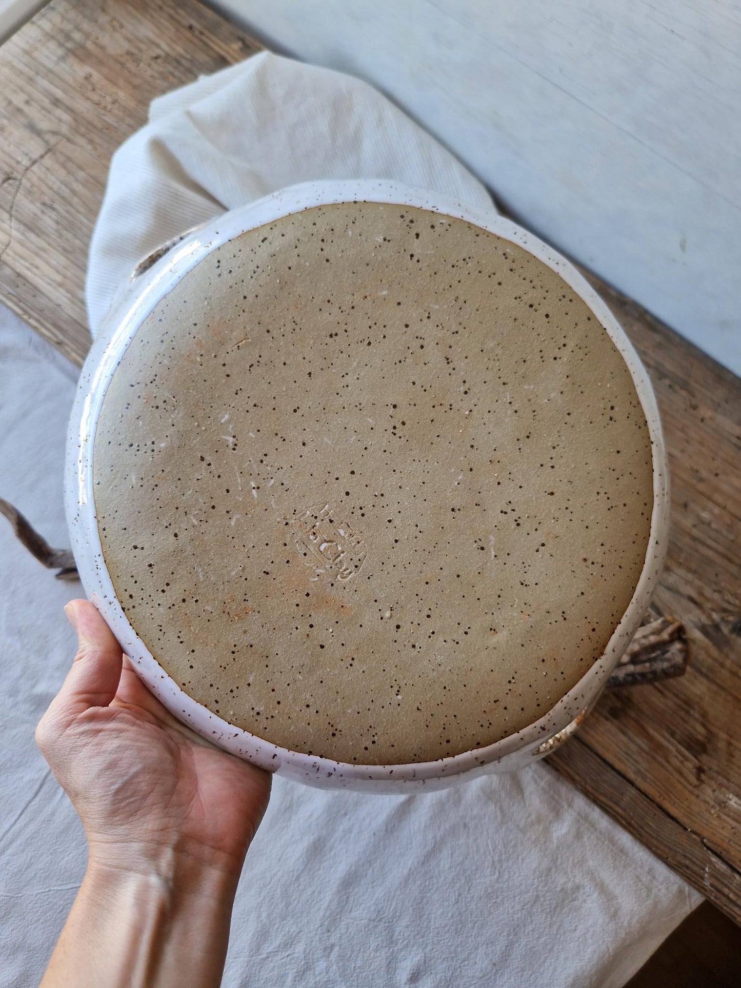 Folk art bowl with handles