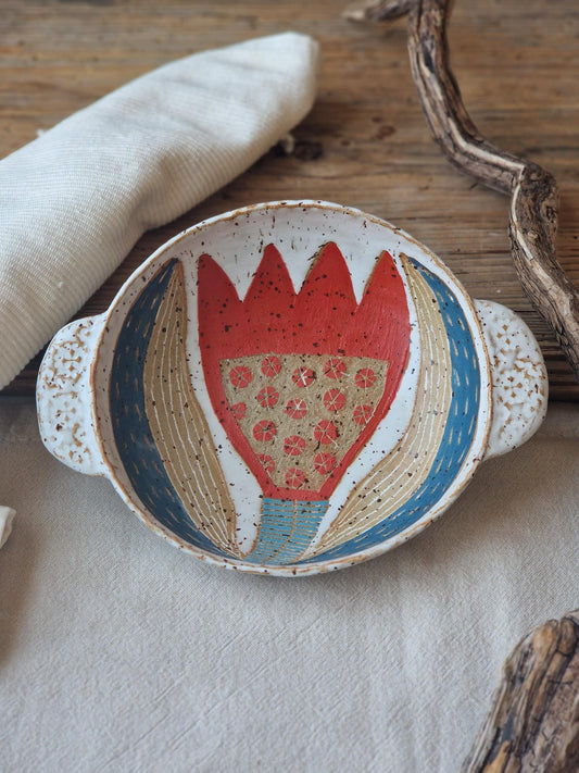 Red Tulip Bowl with Handles