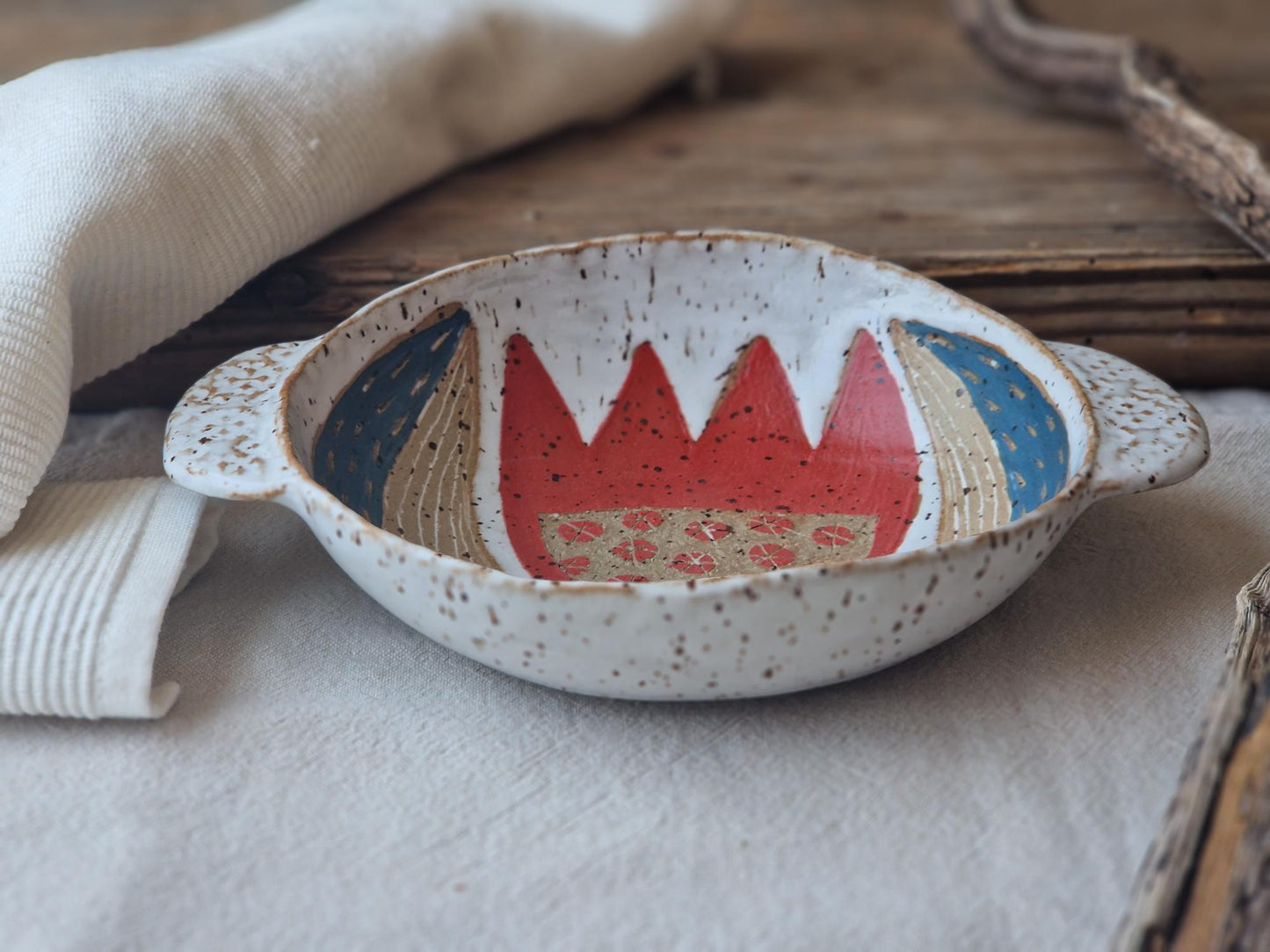 Red Tulip Bowl with Handles