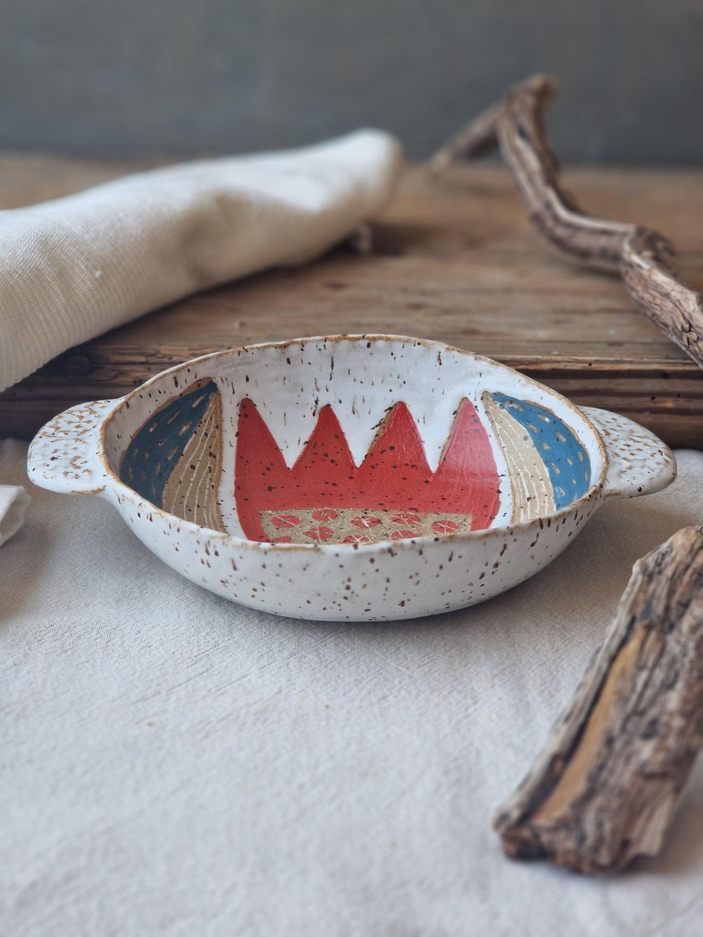 Red Tulip Bowl with Handles