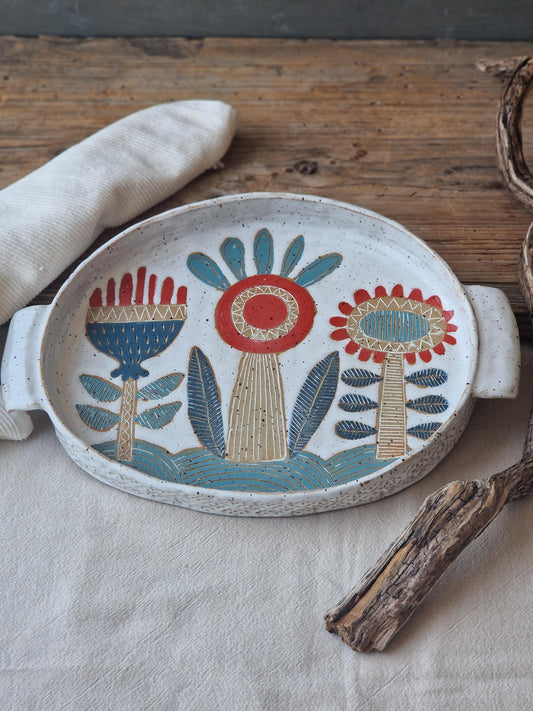 Large Floral Tray with Handles
