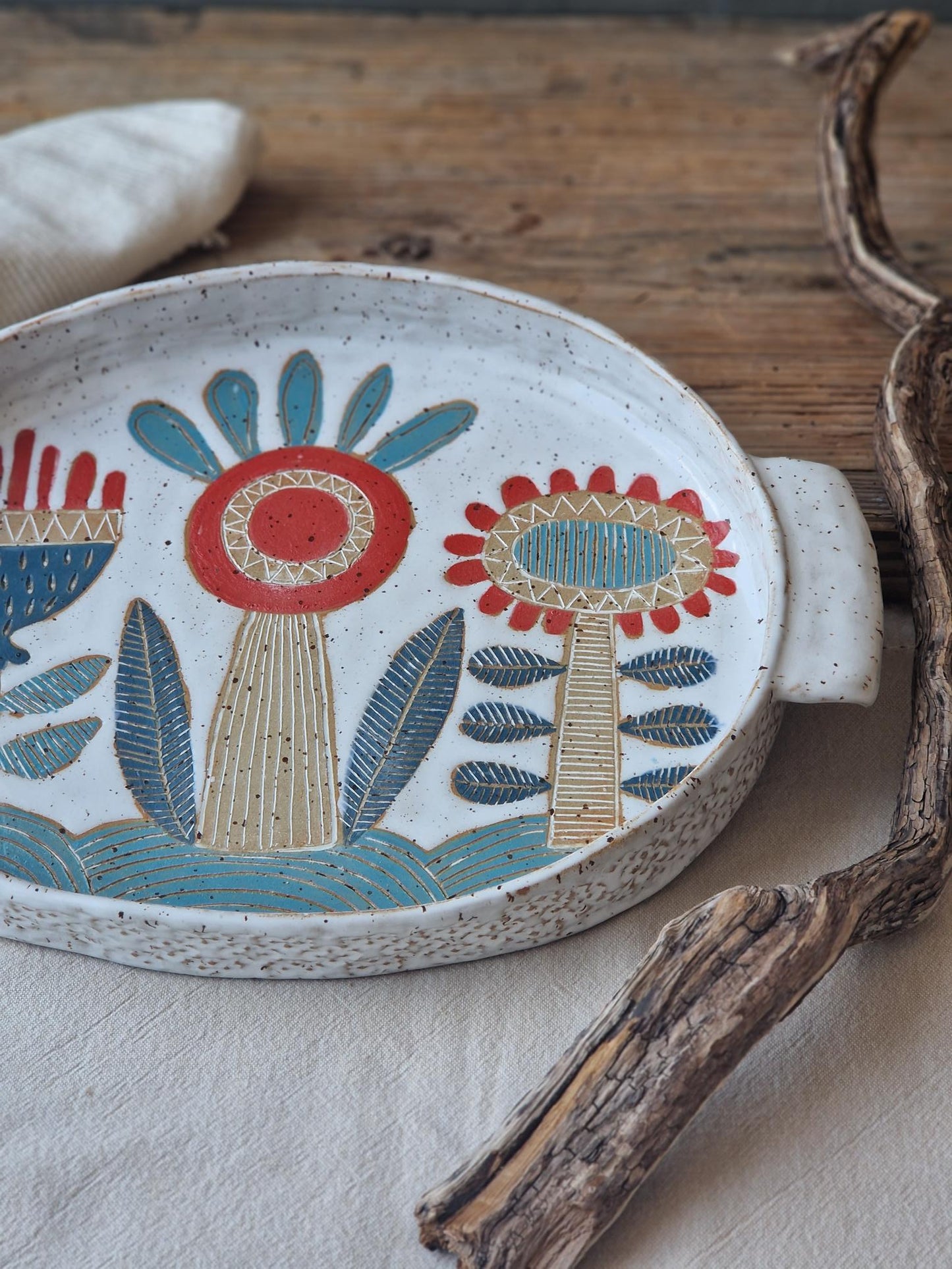 Large Floral Tray with Handles
