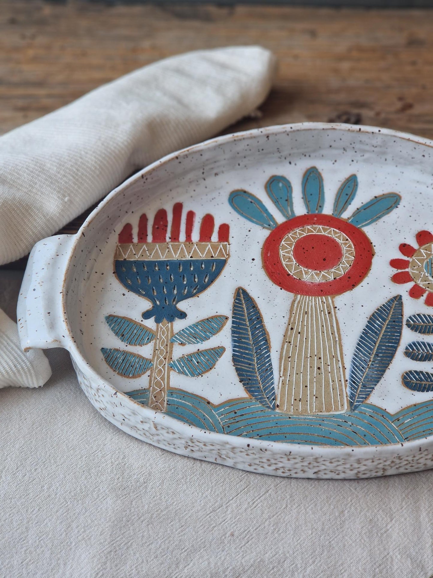 Large Floral Tray with Handles