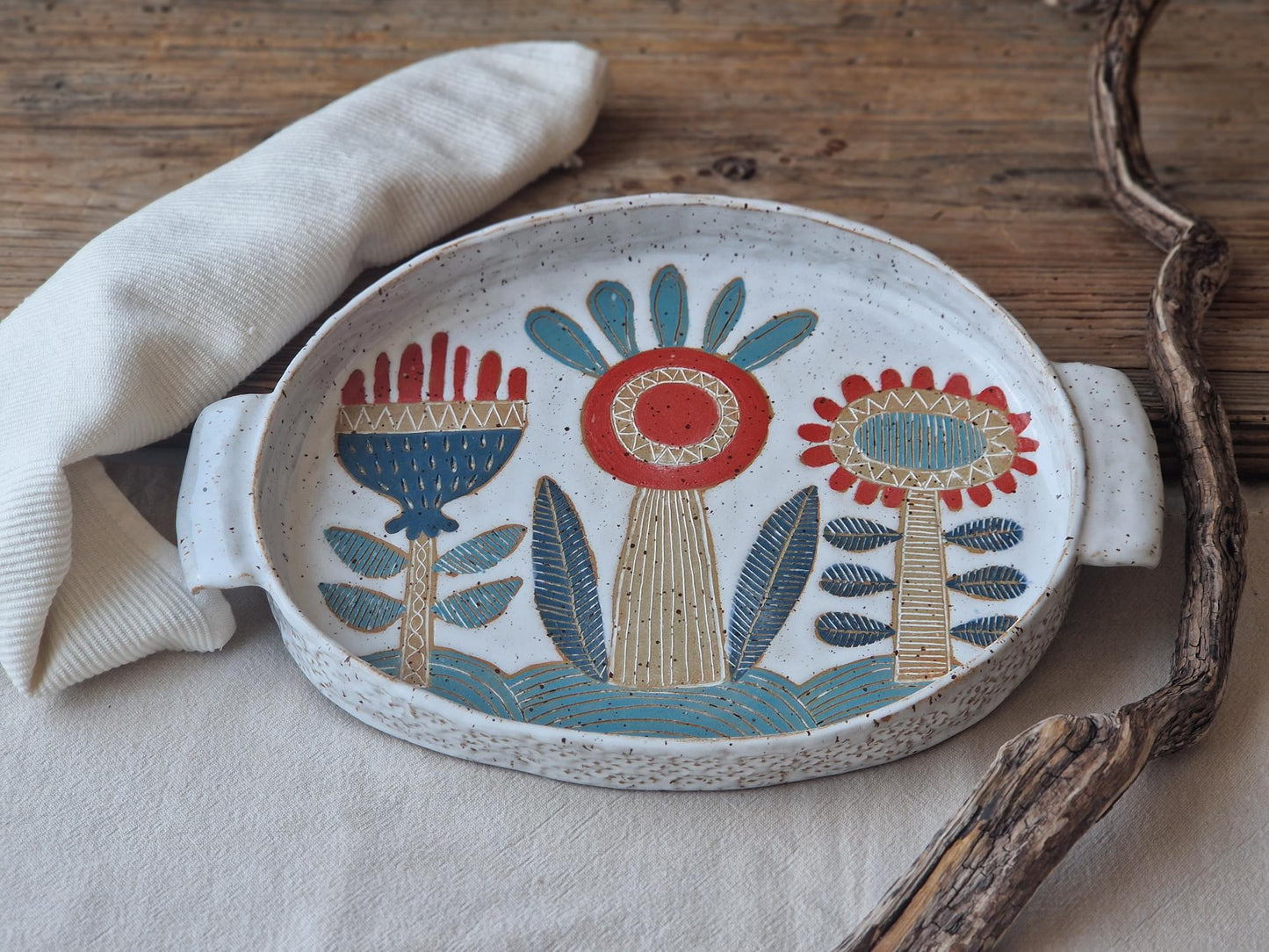 Large Floral Tray with Handles