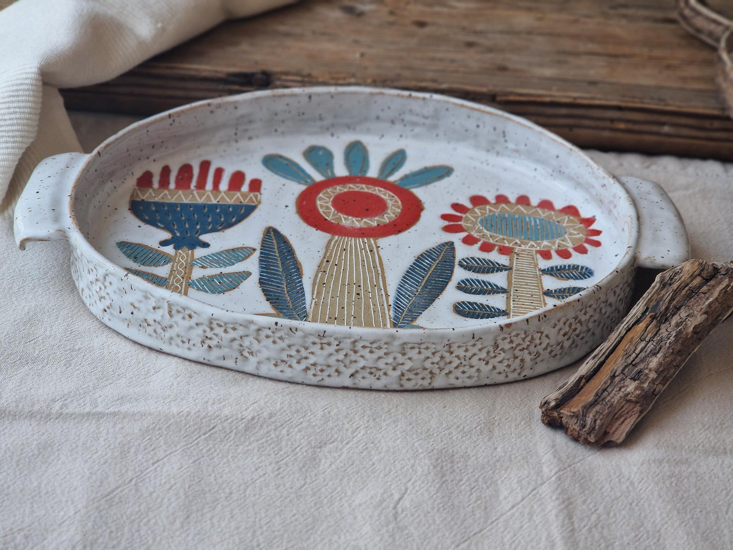 Large Floral Tray with Handles