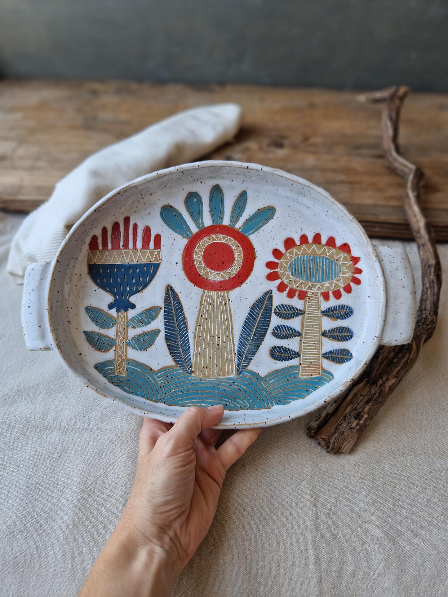 Large Floral Tray with Handles