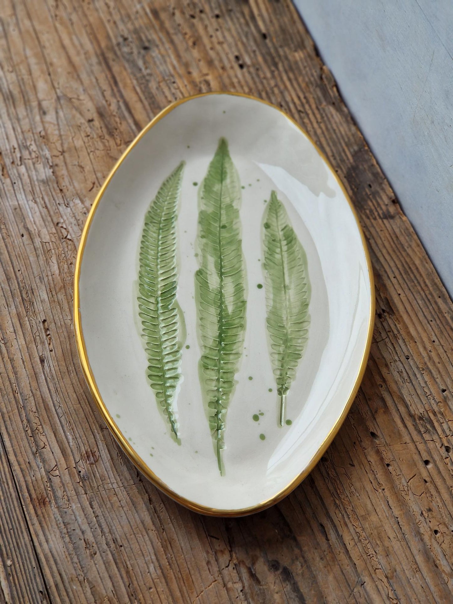 Fern Tray with Gold Rim