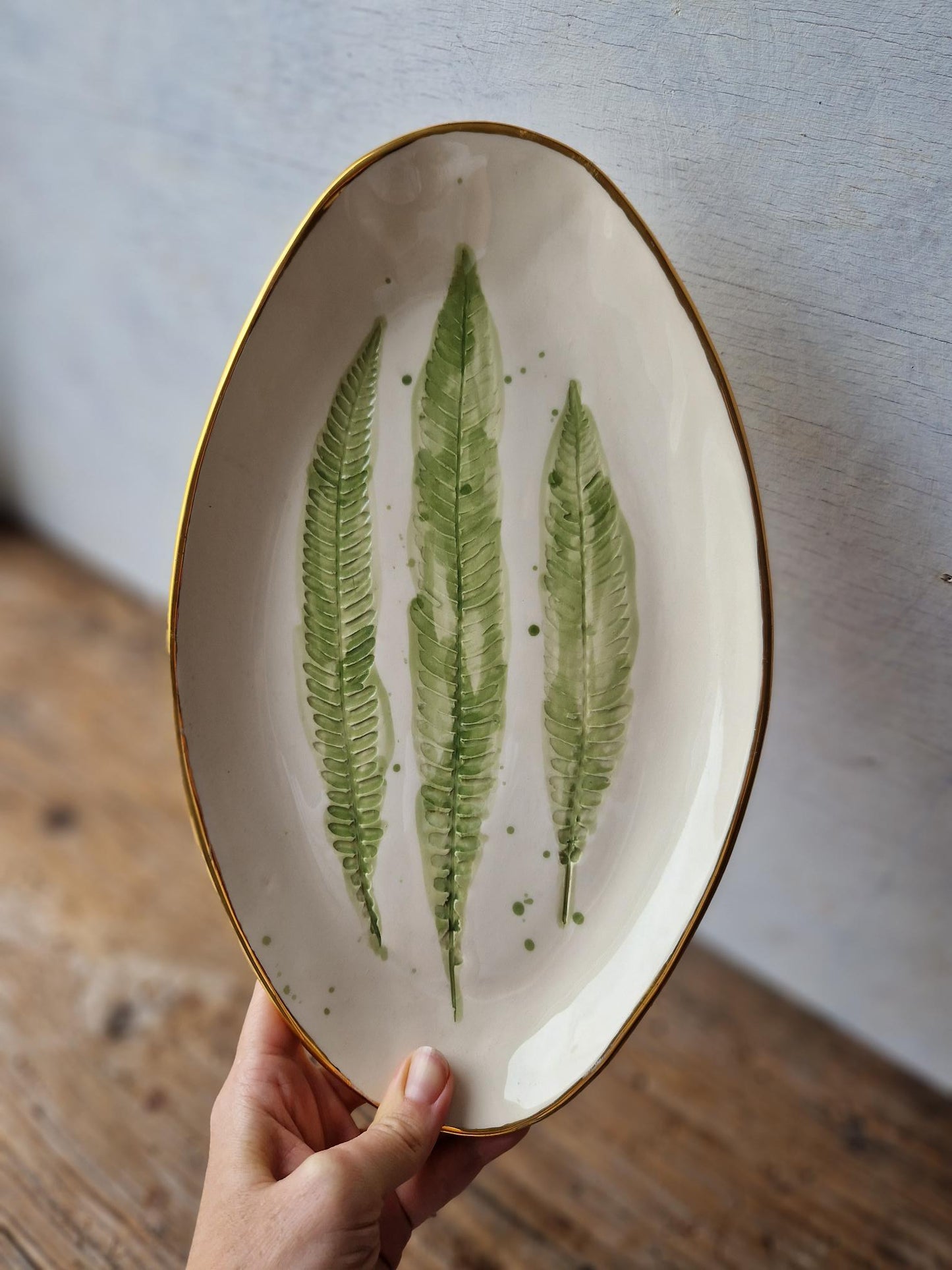Fern Tray with Gold Rim