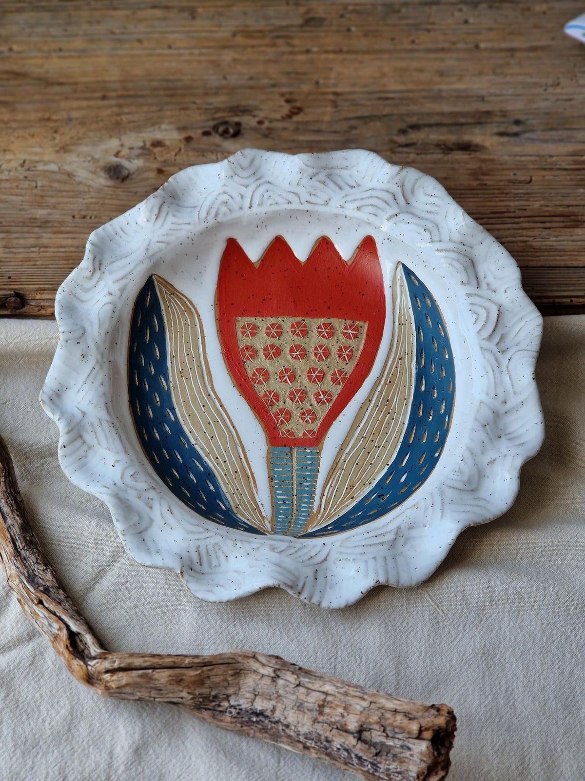 Slightly Flawed: Red Tulip Wavy Bowl / Wall Plate