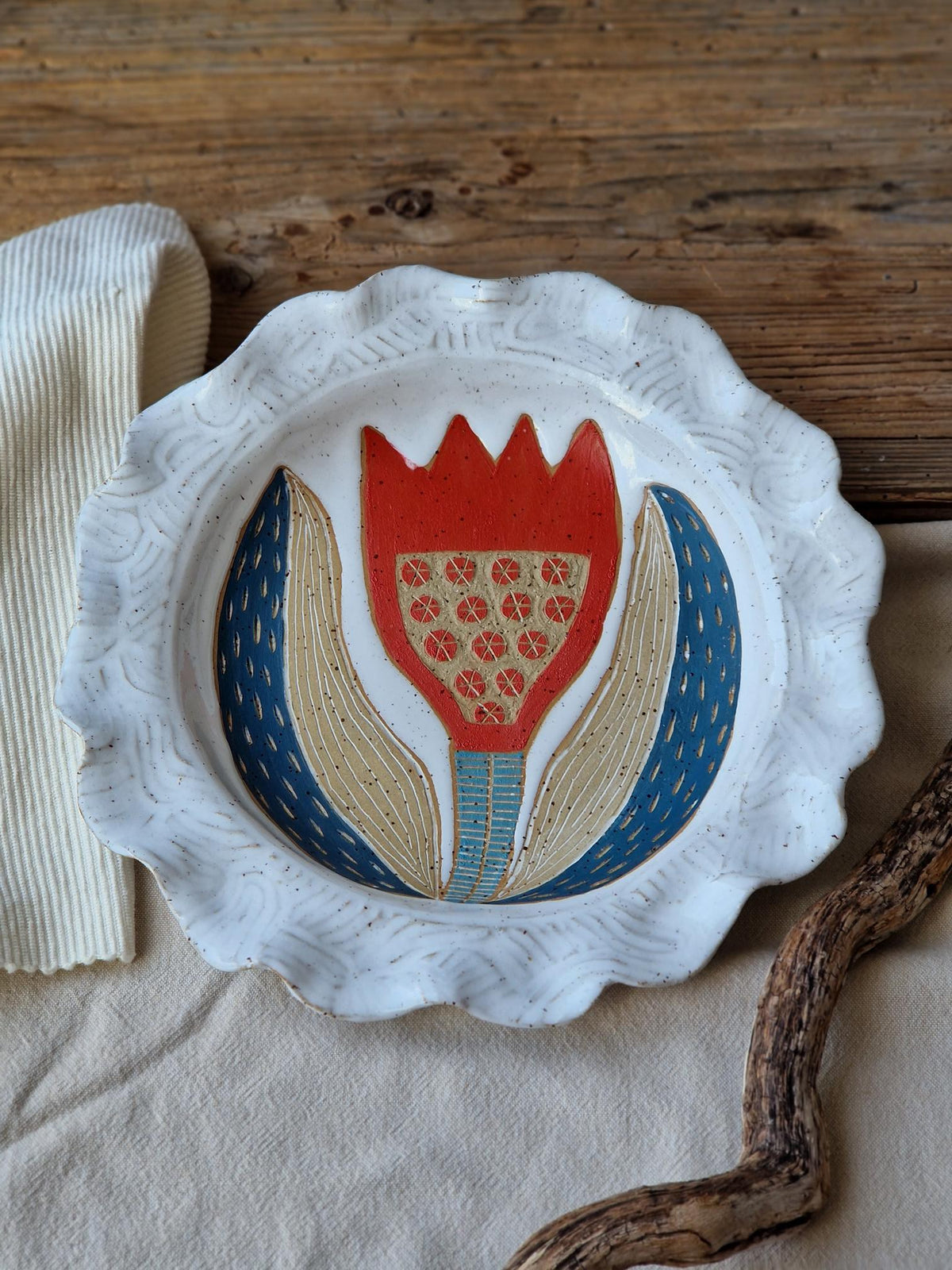 Red Tulip Wavy Bowl