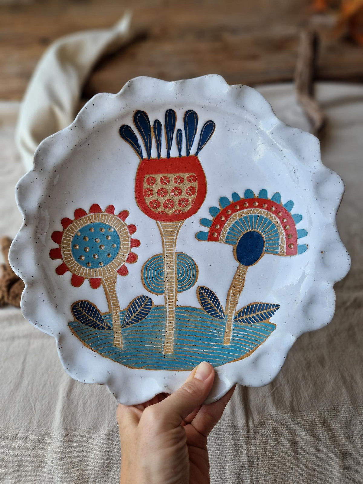 Slightly Flawed: Large Scalloped Floral Bowl