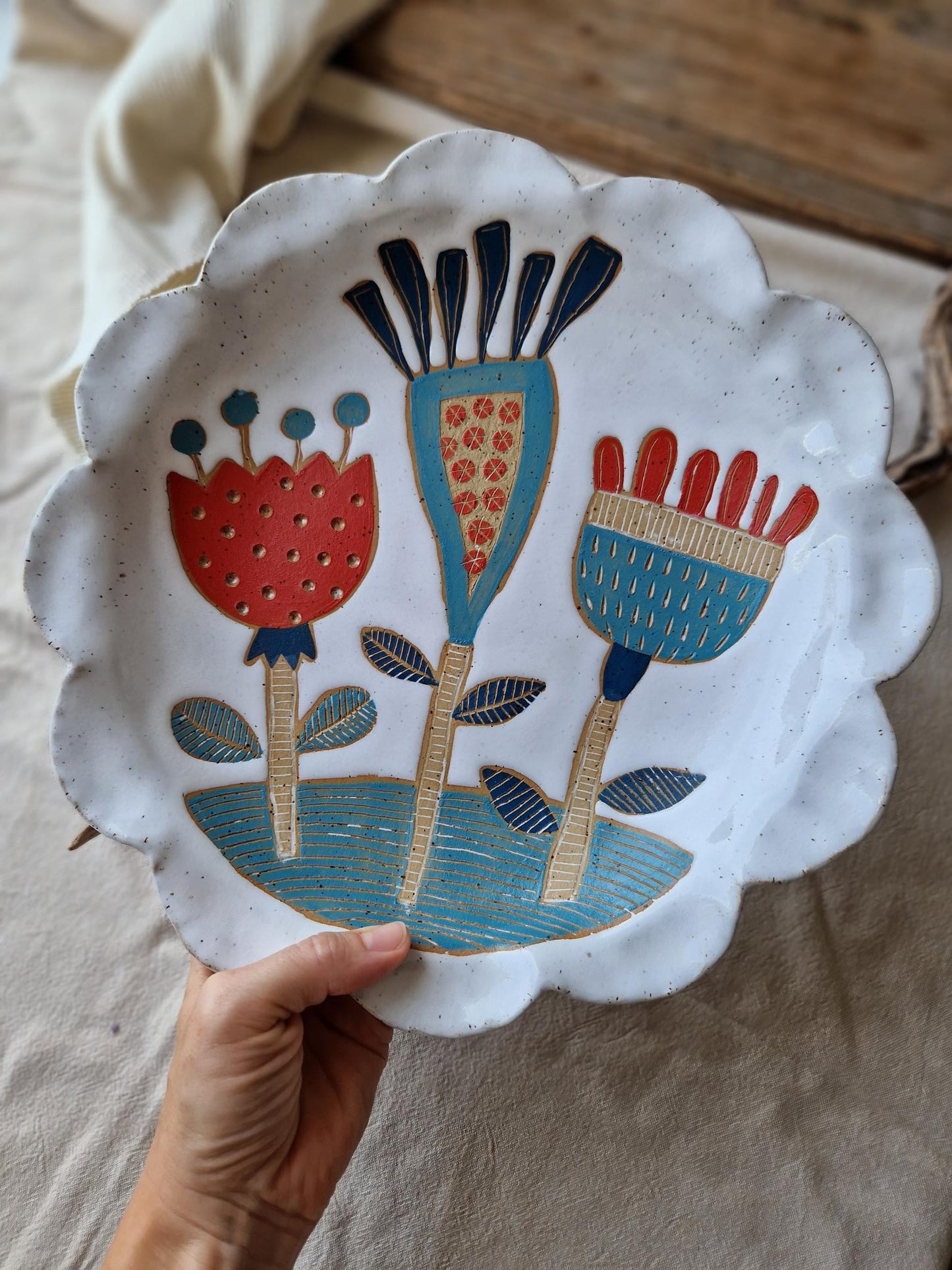 Large Scalloped Floral Bowl