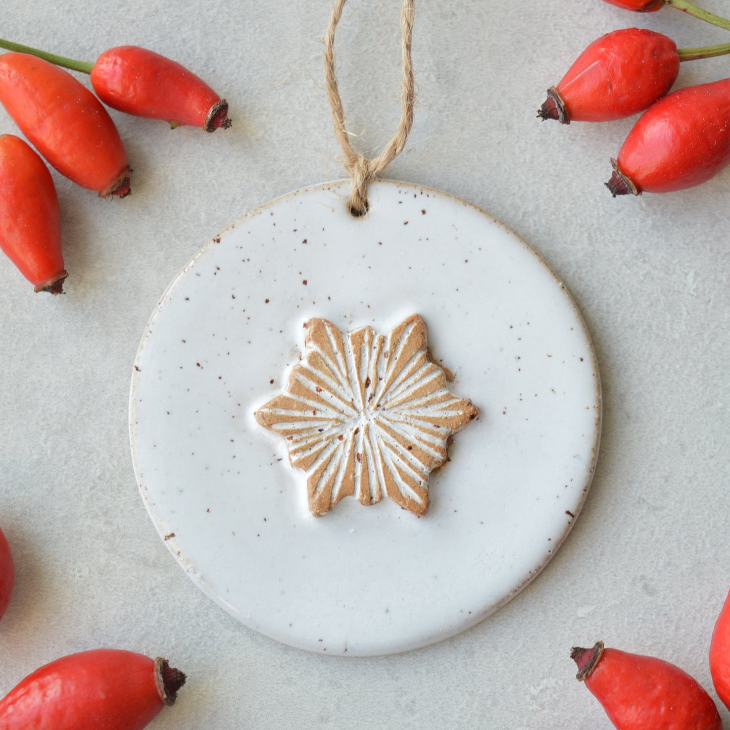 white ceramic christmas ornament