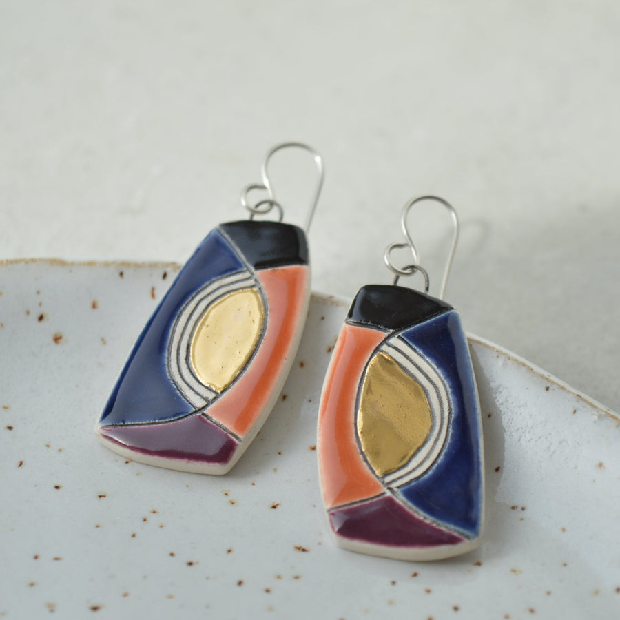 ceramic earrings with gold