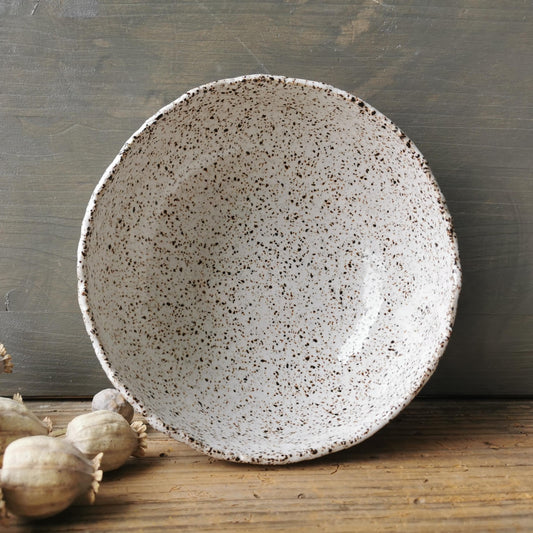 speckled white soup bowl