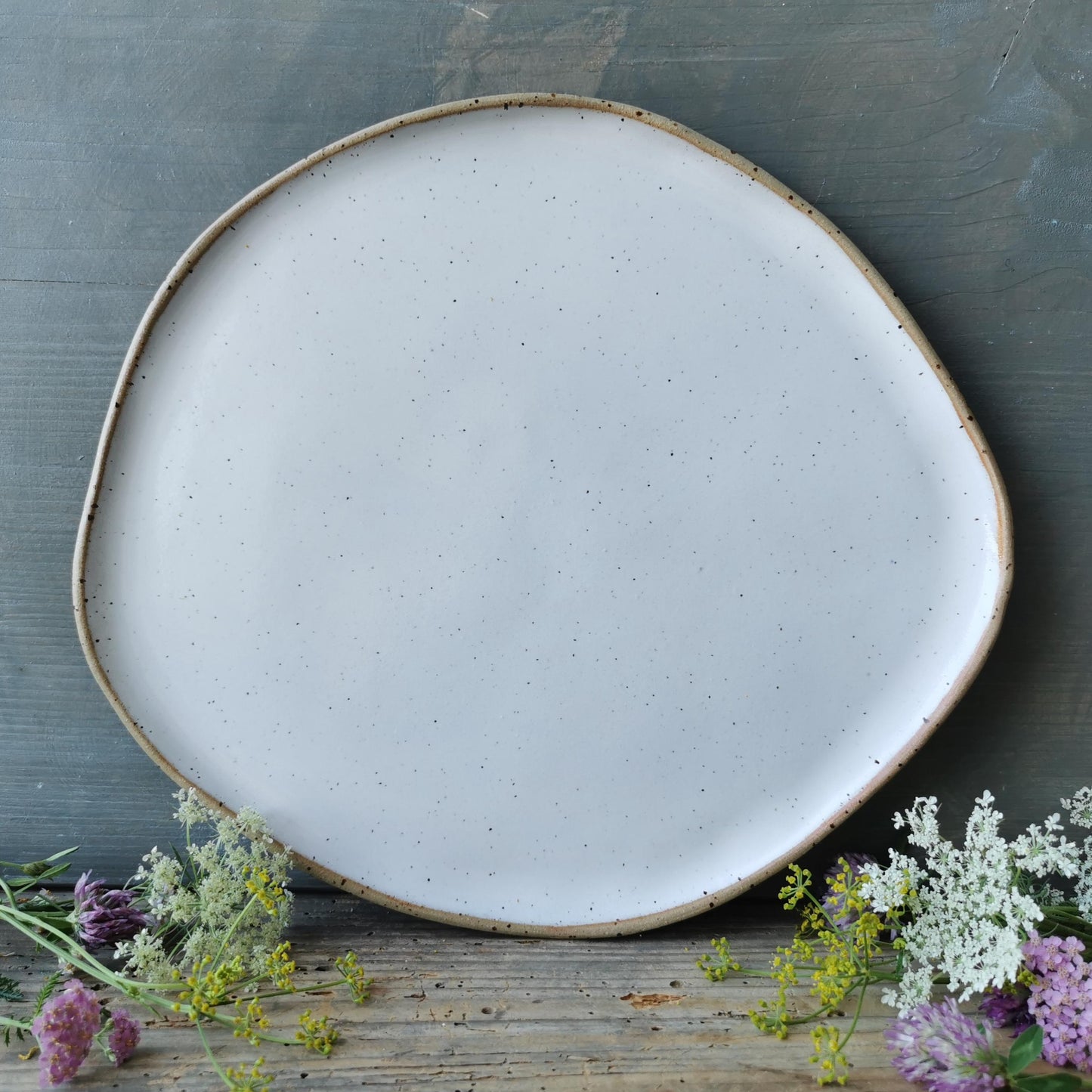 speckled white ceramic plate