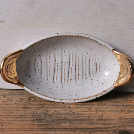 ceramic serving tray with gold handles