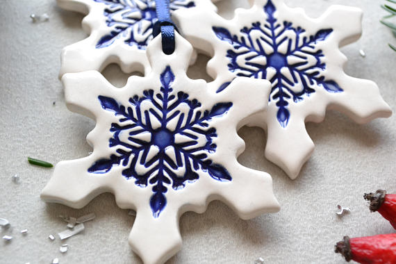 Ceramic Christmas ornaments // snowflake ornaments - set of 3
