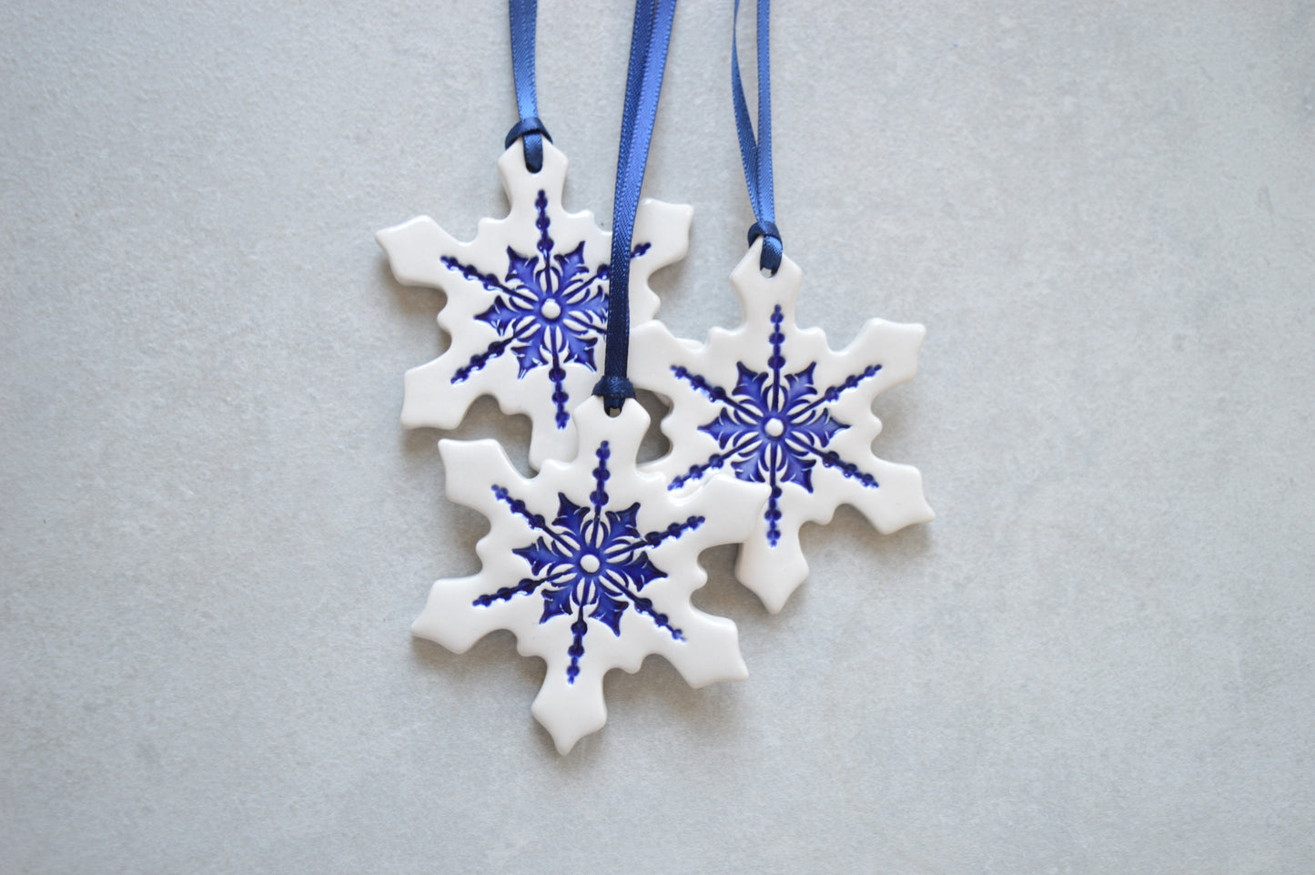 Christmas decorations // ceramic snowflake ornament - set of 3