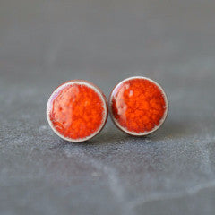 coral red minimalist ceramic stud earrings