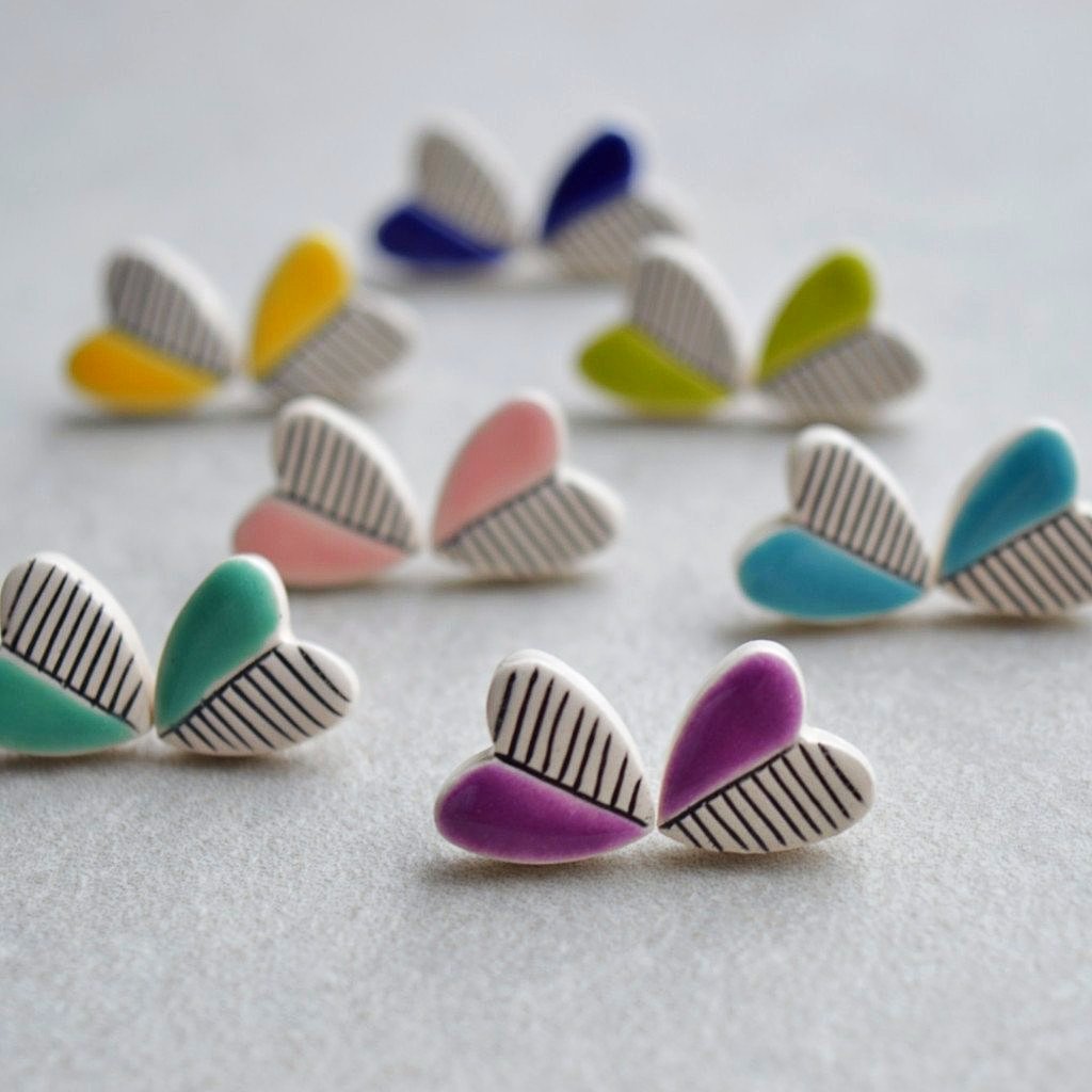 colorful ceramic heart stud earrings